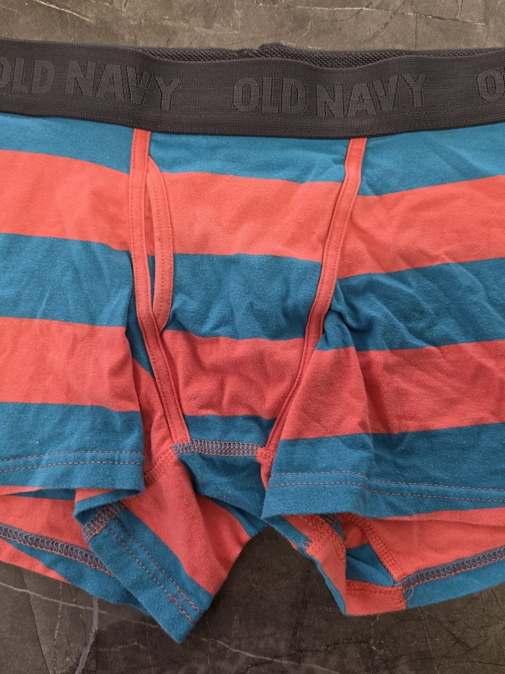 Old Navy Men’s Teal and Coral Striped Boxer Briefs with Black Waistband